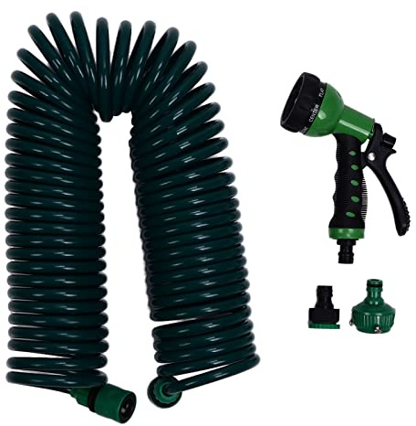 Okuyonic Tubo a molla telescopico, molla tubo telescopico tubo per acqua da giardino a spirale 15 m Collegamento facile multiuso per giardini