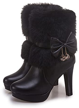 Hiver Femmes Bottes noël Bottines Talons Hauts Dames Chaussures Femme Chaud Bottes Courtes Bottes de Neige fête Mariage Chaussures Grande Taille 35-43,Noir,43 EU