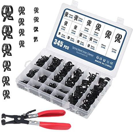 Faankiton 345 Pièces Colliers de Serrage à Ressort, 14 Tailles 5-22mm Clips à Ressort Tuyau Serre-Joints à Tuyaux, Colliers de Clip à Ressort, Colliers de Conduite de Carburant Tuyau avec une Pinces