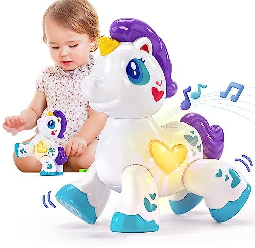 hahaland Unicorn Toys for 1 Year Old Girl Montessori Musical Light Up Toy | Interactive Travel Baby Toy with Light Up Musical Fun, Toddler Toy for 12-18 Months, 1+ Year Old First Birthday Gift for Girl