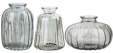 Surwin Glasvase Deko 3 Stück, Gross Klar Glasvase 8-10cm Hoch -Vintage Deko Vase Tischdekoration Klarem Blumenvase für Wohnzimmer Büro Dekoration Heimdekoration, Hochzeits (Grau)