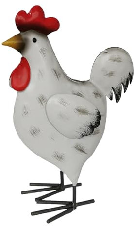 Goldbach Hahn aus Metall, 20cm groß weiß, Ostern Metallfigur Frühling Blech Dekofigur Osterdeko