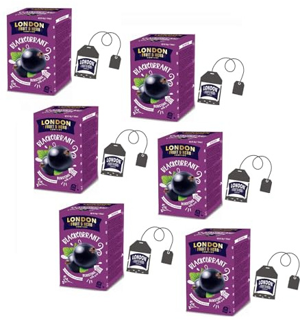London Fruit® | Infusión de Grosella Negra | Sobres individuales de infusión - 6 x 20 filtros (240 gr) | Té de hierbas afrutado sin cafeína