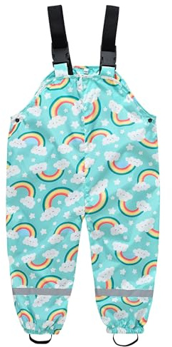 Happy Cherry - Pantaloni da pioggia impermeabili per bambini e bambine, per l'esterno, Giorno piovoso Giocare in Fango Bambini Ragazze Tuta Pantaloni con salopette Cartone Animato - 2-11 Anni, Verde,