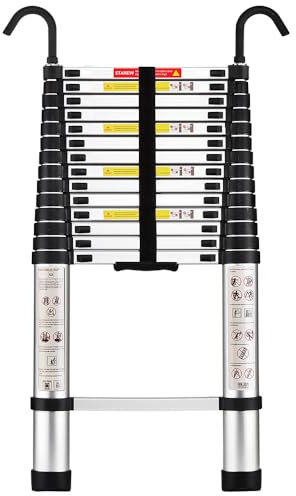 STANEW Escalera Telescópica de 4,4m de Aluminio, Plegable, Reposabrazos Extraíble, Multifunción Portátil Plegable Extensible, Carga Máxima de 150 kg