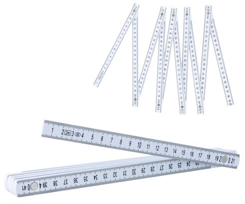 Metre Pliant, 2 m Double Mètre, Nombres Grands et Très Lisibles, 10 Sections, Mètre Rigide Mètre à Branche pour Tous Les Bricoleurs, Maison, Hobby et Atelier (Blanc)