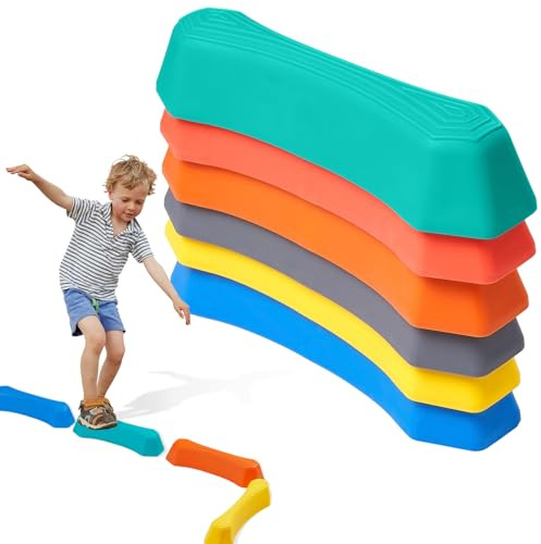 zhongko Lot de 6 pierres d'équilibre pour enfants multicolores avec surface texturée antidérapante et coussinets de pieds pour la coordination et la stabilité