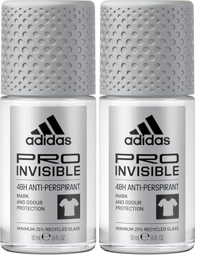 Adidas, PRO Invisible Deodorante Roll-on Anti-traspirante Uomo, 48 Ore di Protezione, Formula Vegana e Senza Alcol, 50ml (Confezione da 2)