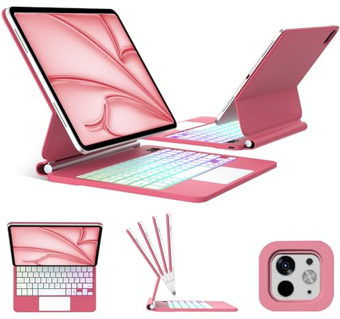 FOGARI Magiskt tangentbord för iPad Air 13 tum (M3,M2)/Pro 12,9 (6:e, 5:e, 4:e, 3:e generationen), franska AZERTY-tangentbord med bakgrundsbelysning för iPad Air 13 (2025, 2024)/Pro 12.9 (2022–2018