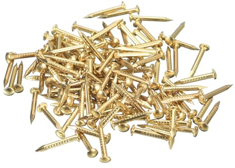 QUARKZMAN 280Pcs Clavos Pequeños de Latón, Tornillos de Madera 1.2x10mm(DxL) Cabeza Redonda para Proyectos de Bricolaje en Madera, Cajas Decorativas y Hogar, Tono Latón