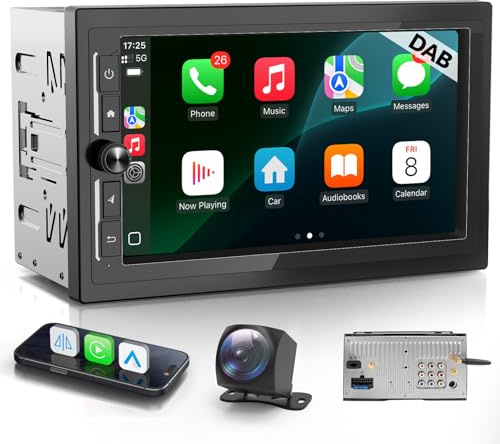 Haudio DAB Autoradio 2 DIN Bluetooth con CarPlay wireless & Android Auto,con schermo 7 pollici Touchscreen Lettore, Mirror Link,Telecamera di backup,Bluetooth 5.0,AUX,FM/AM Radio