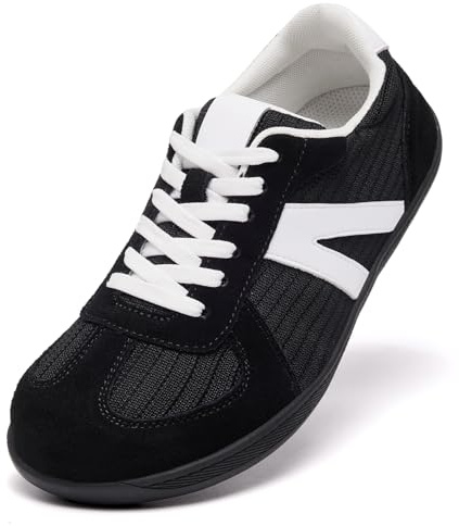 Barefoot Shoes for Womens Trainers Extra Wide Fit Memory Foam Arch Support Running Shoes Ladies Lace Up Lightweight Non Slip Outdoor Walking Sneakers Black UK 5