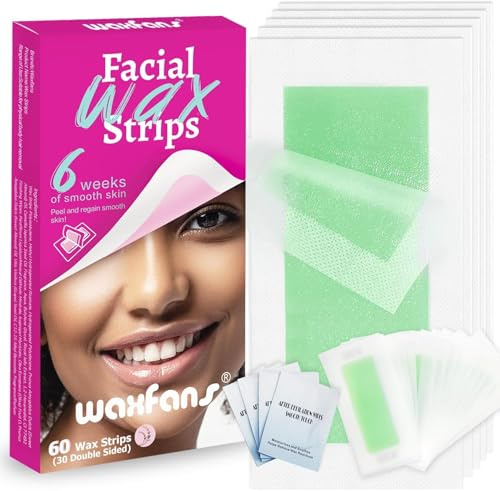 60 Count Wax Strips for Face & Body, Waxing Strips for Face, 40 Facial Wax Strips+20 Body Waxing Strips+4 Calming Wipes, Compact Design -Quick Hair Removal for Brows, Lip, Chin,Bikini, Underarms Red