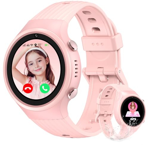 Ucani Montre connectée 4G pour Enfants - Smartwatch téléphone avec positionnement GPS, dotée de Fonctions d'appels vidéo, Chat, Caméra, SOS et de podomètre, adaptée aux Enfants de 4 à 12 Ans (Rose)