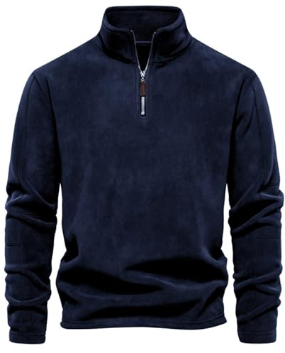 MSIYOW Felpa Uomo in Pile Felpa da Lavoro Uomo Maglione Invernale Collo Alto con Zip Pullover Manica Lunga (L, Blu Scuro)