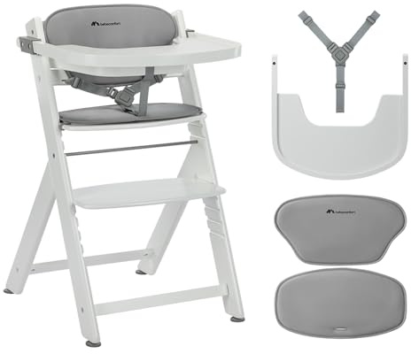 Bebeconfort Timba 2 con Cojín, Trona Bebé Evolutiva, Desde 6 meses hasta 110 kg, Silla Trona Bebé Comedor Ergonómica, Apta Todo Tipo Mesas, Bandeja Extraíble, Con Arnés, Blanco + Gris