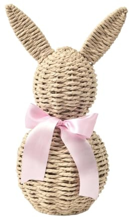 Baoblaze Coniglio da Appoggiare Pasquale 31 Cm, Ornamento Pasquale Intrecciato in Corda di Carta e Ferro per Accentuare Scrivanie, Librerie, Caminetti, Decorazioni Pasquali per la Casa, Rosa