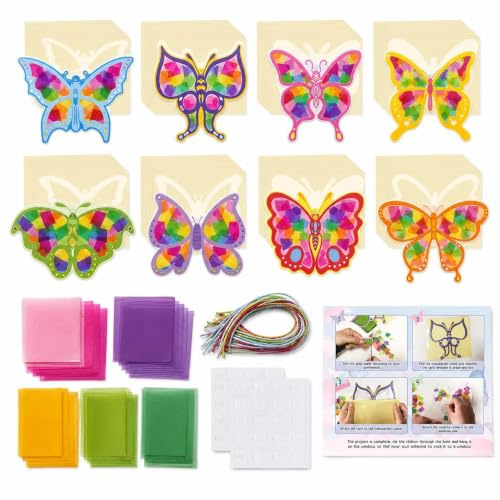Sotbnna Window Color Set Niños – 24 piezas Mariposas Manualidades Ventana Cuadros con Ventana Color & Película de Ventana Incluye Confeti de 7 Colores DIY DIY DIY