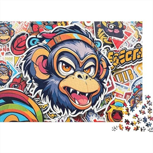 Monkey Stickers Pussel för vuxna 1 000 bitar återvinningsbart papper graffiti konst pussel pedagogiskt spel utmaning perfekt för familj och vänner presenter 70 x 50 cm/1 000 st