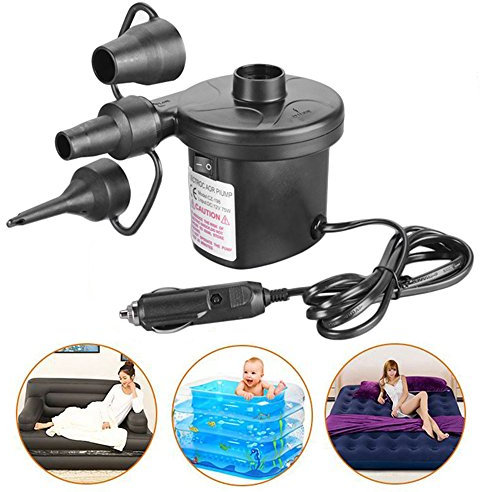 Cheeroyal Car Charger Electric Air Pump,Automatic Inflatable Boat Pump 3 Nozzle Car Charger Universal Valves Inflates and Deflates for Garden Home Holiday Camping Airbed,Beach Inflatables