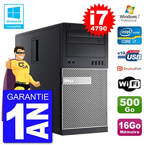 PC Tour DELL 9020 Intel Core I7-4790 RAM 16Go Disque 500Go Graveur DVD WiFi W7 (Reconditionné)