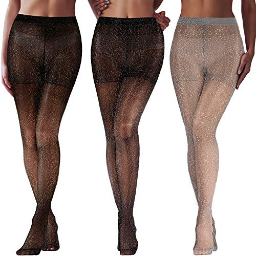 SATINIOR Femme, TIGHTS, Fil Noir or, Noir argent, Gris argent, Taille unique
