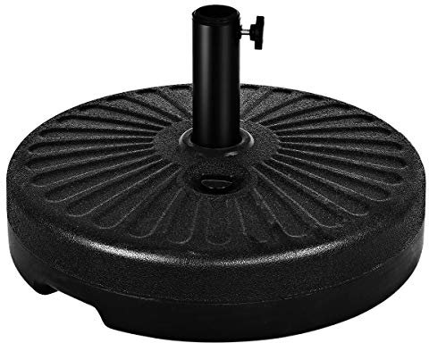GOPLUS Pied de Parasol Rond, Support de Parasol en HDPE et Fer, Base de Parasol Remplissable d’Eau 23L, Socle Parasol Adapté aux Poteaux de Parasol de 38/48mm, Poids Noir de Parasol de Jadin Exterieur