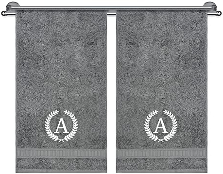 La Hammam Monogrammed Decorative Personalized Gift Set of 2 Super Soft, Highly Absorbent 100% Turkish Cotton Gray Hand Towels