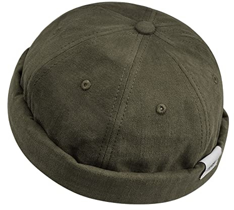 CLAPE Berretto Docker Cotone Berretto Portuale Uomo Cappelli Senza Visiera Beanie Docker Hat Retro Brimless Hat Marinaio Gray Green CT84