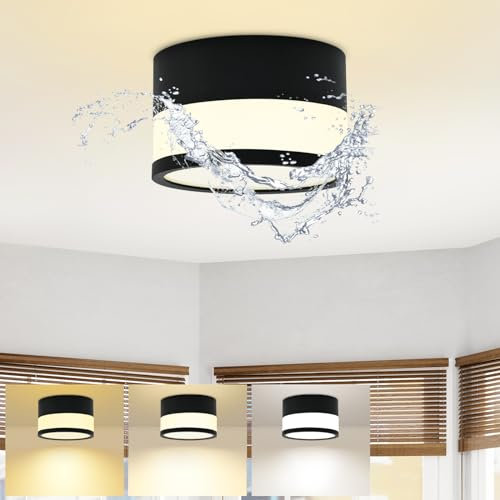 URing Plafoniera LED Faretto a Soffitto IP65 - Bagno Faretti LED da Soffitto Lampada plafone Dimmerabili Nero 12W 1320LM 3000K-6000K Plafoniera Spot Rotonda per Soggiorno Cucina Corridoi 230V, Ø11cm