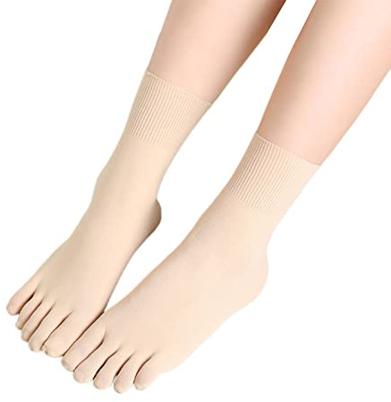 Yichtllk Calzino a Cinque Dita con Tubo Medio Leggero Calzino Estivo in Seta Sottile Delicato sulla Pelle Tinta Unita Calzino per Dita Traspirante da Donna