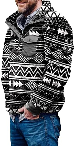 Aztec Fleece Pullover Men's Norwegian Pullover with Pocket Vintage Fleece Jacket Fuzzy Sherpa Fleece Jumper Winter Christmas Jumper Sweat Jumper Warm Sweat Jacket for Men
