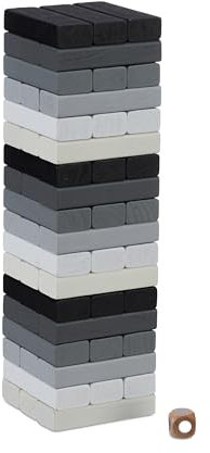 Relaxdays Tour vacillante, Blocs en Noir, Blanc, Gris, 54 Cubes à empiler, dé, HxLxP: env. 26,5x7,5x7,5 cm, Multicolore