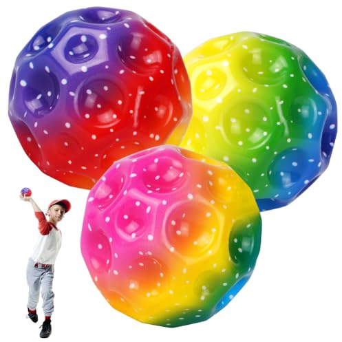 OSDUE Balle de Rebond en PU, 3 Pièces Space Bouncy Jump Ball Balle Rebondissante pour Intérieur Extérieur Moon Bouncing Bounce Ball