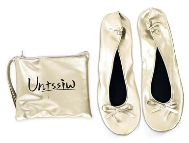 Untssiw Zapatillas de ballet plegables y portátiles para mujer, con bolsa de viaje, zapatos planos de ballet plegables para mujer, color negro, plateado, dorado, rosa, Dorado champán, X-Large