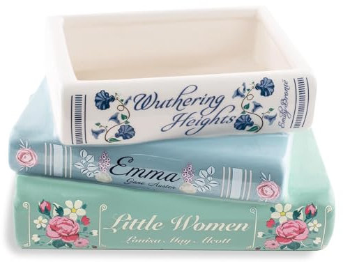 Steel Mill & Co Small Book-Shaped Decorative Ceramic Planter for Home Decor, Bookshelf, Classic Titles Bookstack, 5 x 7 x 3.75