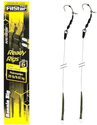 PRO FILSTAR Karpfenangeln Ronnie Rig Angelhaken N6, Fluorocarbon Vorfach 20cm 9kg Аnti Тangle Sleeve - Curve Shank Hook - Pop Up Angel Köder - Boilies Haar Rig - Karpfen Angeln Zubehör - Carp Fishing
