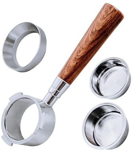 Portafiltro sin fondo de 51 mm con 3 orejas, portafiltros de madera de palisandro rojo para DeLong EC680/EC685/EC885, con tamiz de polvo, anillo dosificador de café (Style A)