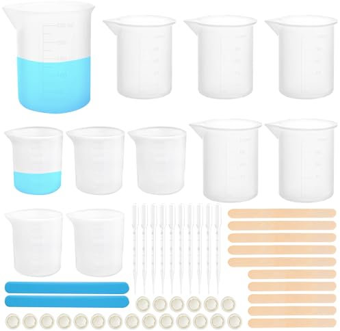 Littlegaofeithing 11 Pièces Mesurer en Silicone avec Gradué,30ml/100ml/250ml Gobelet Doseur en Résine époxy, Réutilisable Verres Doseur Silicone pour Moules Coulée Résine époxy, Bricolage, Laboratoire