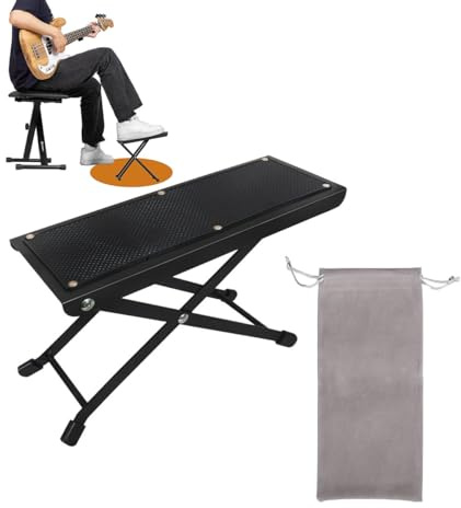 Adjustable Guitar Footstool with 4 Height Settings, Foldable Anti-Slip Guitar Footrest with Carry Bag, Ideal for Classical Guitarists of All Ages and Performances (Black)