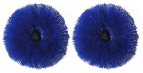 2 Pcs Plush Faux Rabbit Fur Hair Bands,Plush Faux Fur Rabbit Hair Ties,Fuzzy Furry Fauxs Rabbits Scrunchies Ponytail Holders Baby Hair Ties Pom Hair Accessories for Girls Women (Blue)