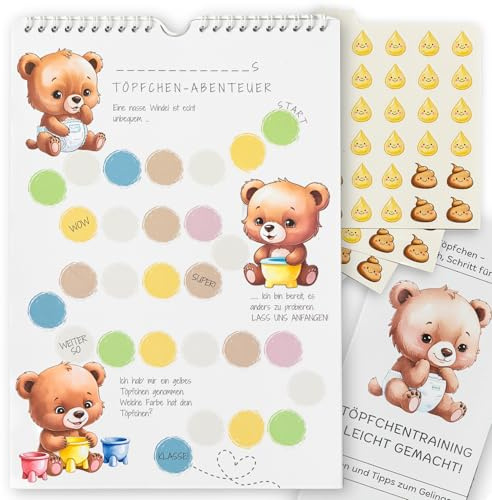 Töpfchen Training Belohnungstafel ab 2 Jahren – personalisierbarer Kalender & Plan mit Stickern, Elternratgeber & Haken – Toilettentraining Kinder, Trocken werden & Windelfrei System