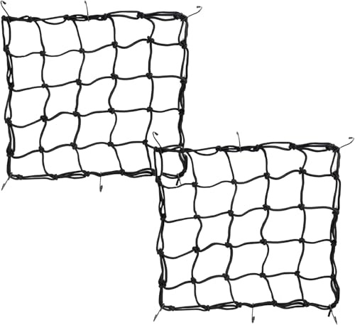 2 confezioni da reti elastiche per Rete Moto da 40 cm x 40 cm, reti per casco e bagagli (con 6 ganci regolabili), reti elastiche per assicurazione carico e bagagli (Nero)