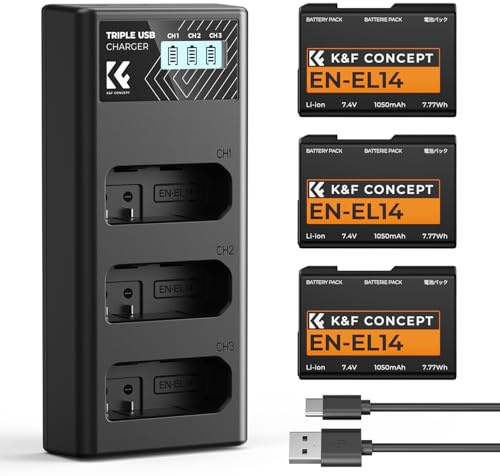 K&F CONCEPT 3er-Pack EN-EL14 EN -EL14a Akku und Upgrade-LCD-Ladegerät Kompatibel mit Nikon D5300 D5600 D5100 D5200 D5500 D3100 D3200 D3300 D3400 D3500 Coolpix P7000 P7100 P7200 P7700 P7800 Kameras
