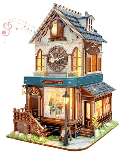 STRUCWOOD Rompecabezas de madera 3D, kit de casa de reloj de cuco en miniatura, juego de construcción de madera para adultos y adolescentes, kit de modelo mini con interruptor táctil de 3 modos - Casa