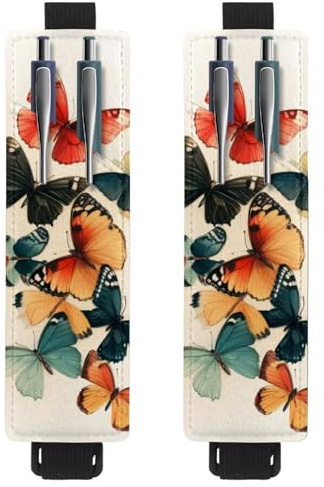 VAPOKF 2 portapenne regolabili con fascia elastica per quaderni, in pelle PU, portapenne, per riviste, libri, agende, raccoglitori, tablet, gruppo di farfalle