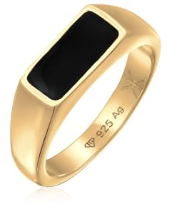 Kuzzoi Anello da uomo in argento sterling 925 placcato oro, classico anello con sigillo con piastra smaltata, per uomo, misura 60-66, 0612710424, 62, Smaltato