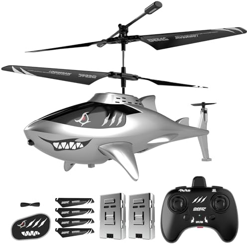 DEERC Remote Control Helicopter for Kids and Adults, RC Shark Helicopter with Altitude Hold, One Key Takeoff/Landing, LED Lights, 2 Batteries, 24 Min Flight Time, Indoor Flying Toy Gift