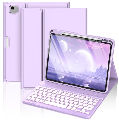 MMK Keyboard Case for iPad Air 11 inch (M4/M3/M2) 2026/2025/2024 & Air 4th/5th Gen & iPad Pro 11 inch (1st/2nd/3rd/4th Gen), 7 Colour Backlit Bluetooth Detachable Keyboard with Pencil Holder,UK Layout