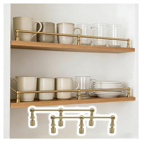 2 Protectores Anticaída de Latón Macizo para Estantes, Barandilla para Estantes, Juego de Barras Anticaída Personalizables para Estantes de Cocina(Style A,30in/76.2cm)